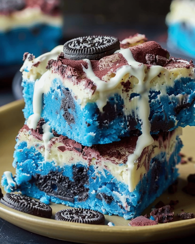 Blue Velvet Oreo Blondie Bars with Creamy Drizzle
