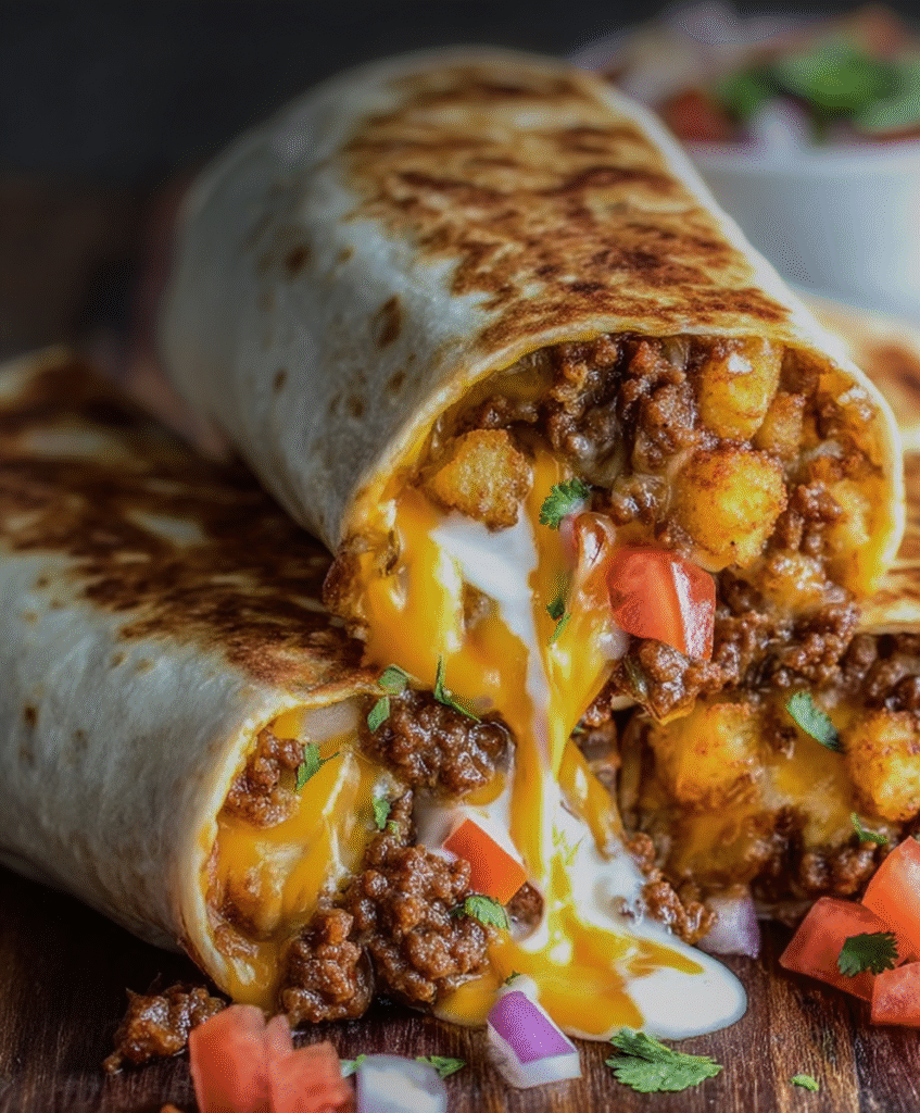 Cheesy Beef & Potato Burritos