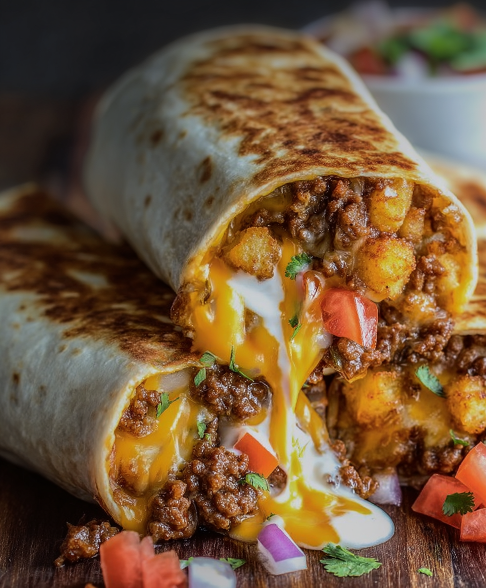 Cheesy Beef & Potato Burritos