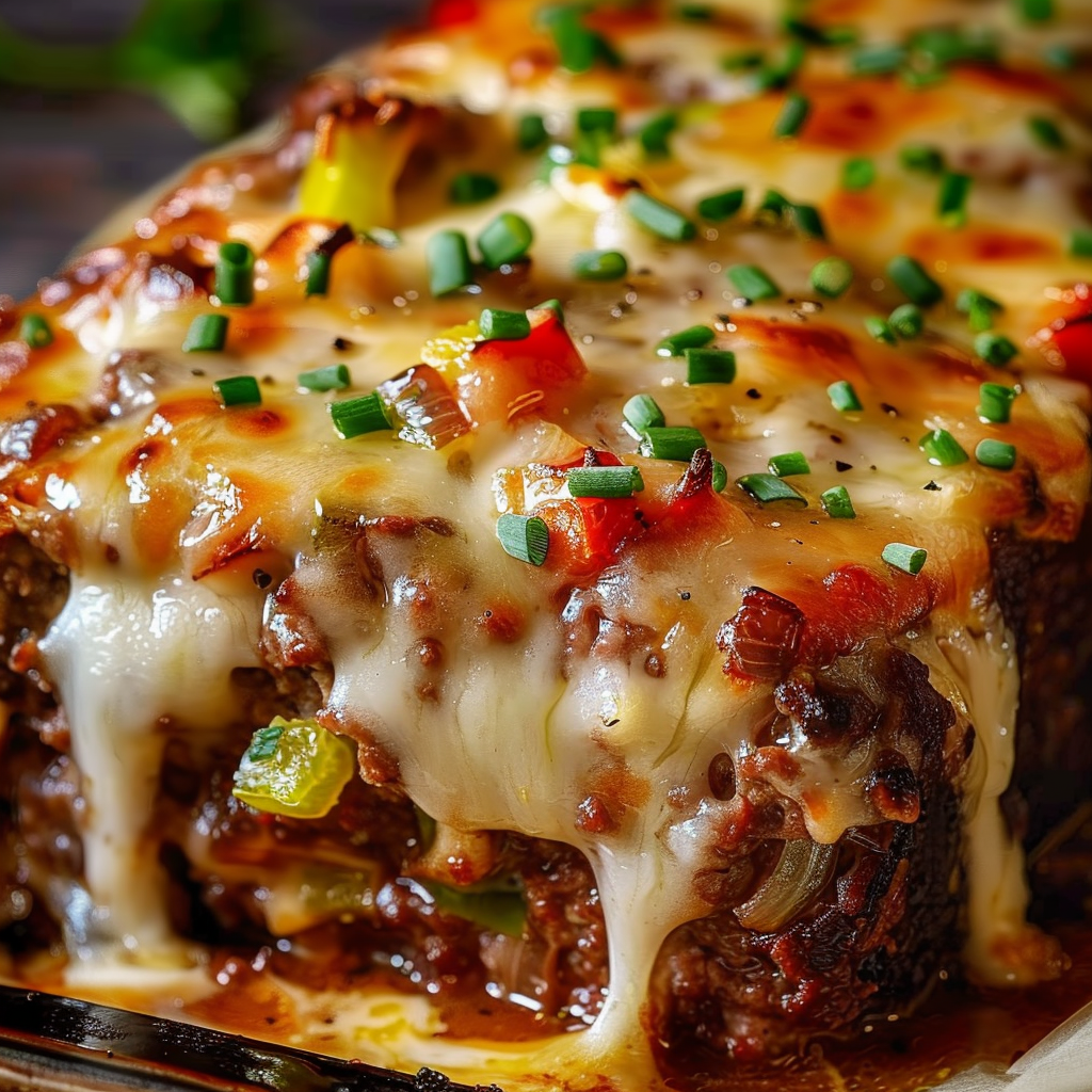 Cheesy Bell Pepper Beef Meatloaf