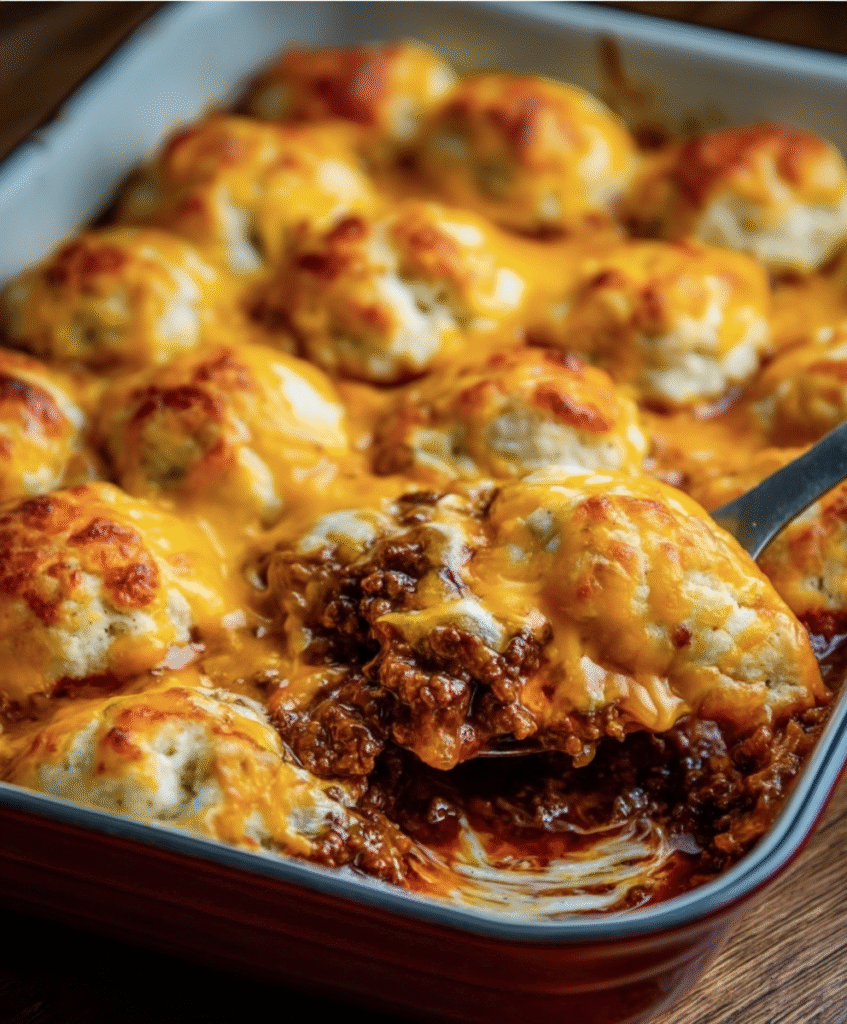 Cheesy Biscuit-Topped Beef Bake