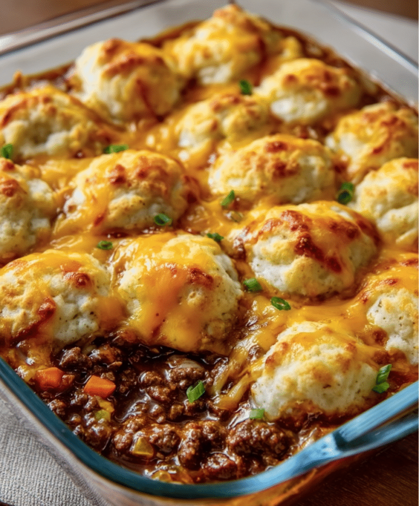 Cheesy Biscuit-Topped Beef Bake