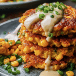 Cheesy Corn Fritters with Creamy Garlic Sauce