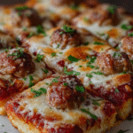 Cheesy Meatball Sheet Pan Pizza Squares