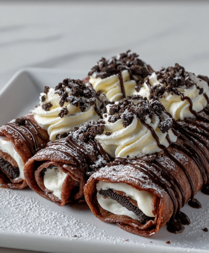 Chocolate Oreo Cream Crêpe Rolls