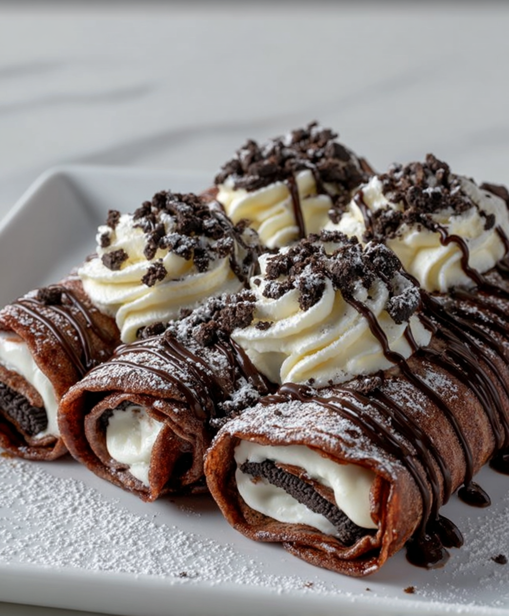 Chocolate Oreo Cream Crêpe Rolls