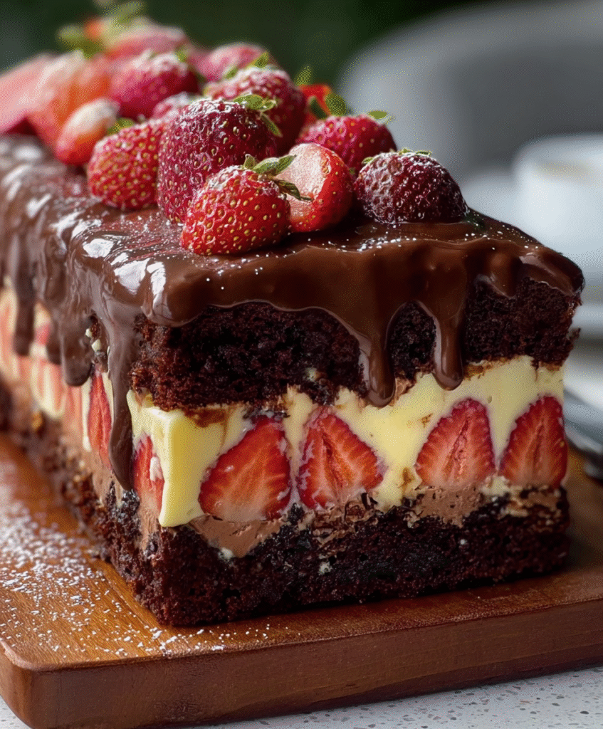Chocolate Strawberry Custard Cake Loaf