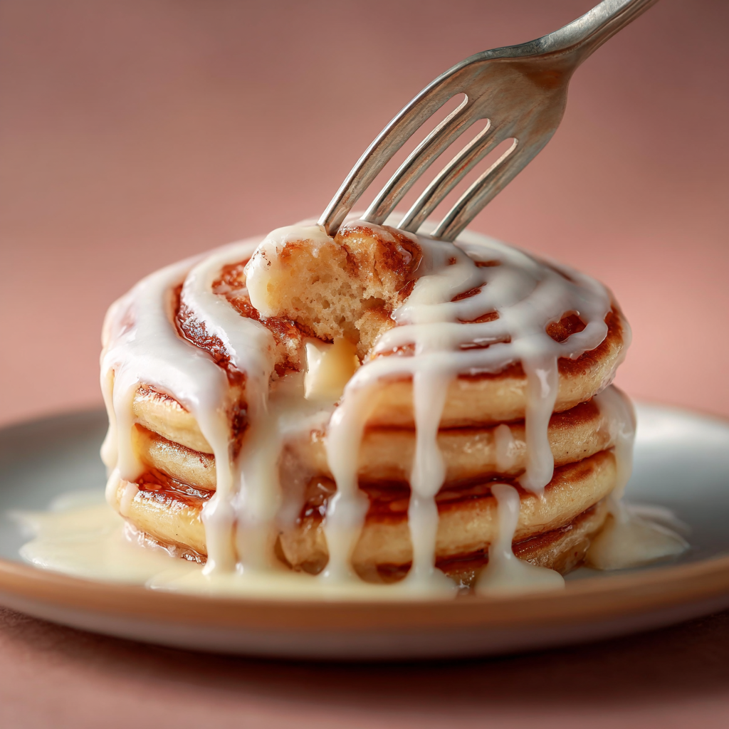 Cinnamon Roll Pancakes with Cream Cheese Glaze