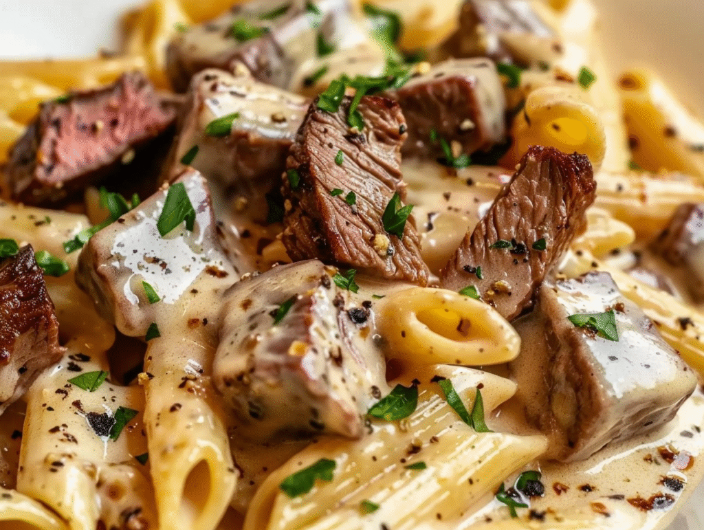 Creamy Garlic Steak Penne