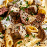 Creamy Garlic Steak Penne