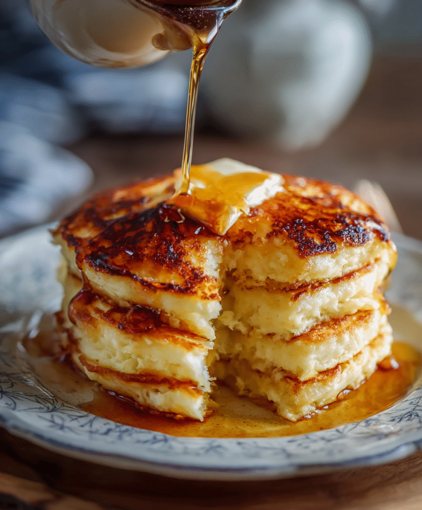 Fluffy Ricotta Pancakes with Maple Syrup