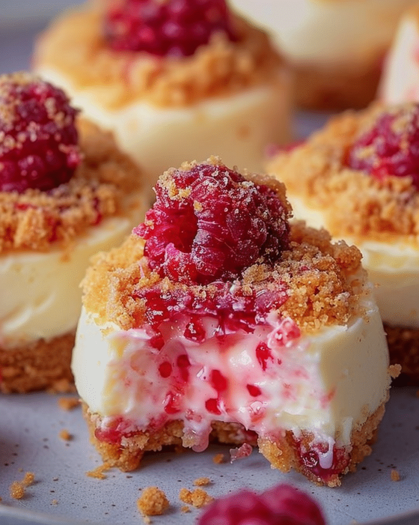 Mini Raspberry Crunch Cheesecakes