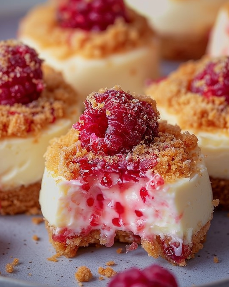 Mini Raspberry Crunch Cheesecakes