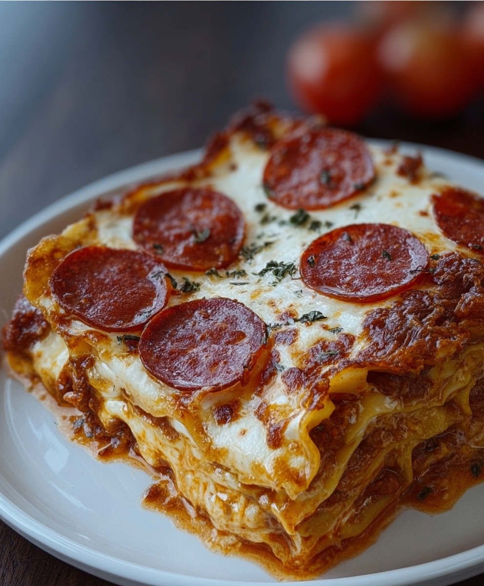 Pepperoni Pizza Lasagna with a Crispy Twist
