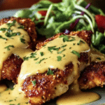 Pretzel-Crusted Chicken with Mustard-Cheddar Sauce