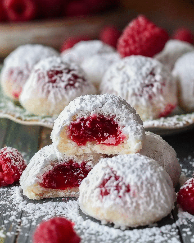 Raspberry Snowball Cookies
