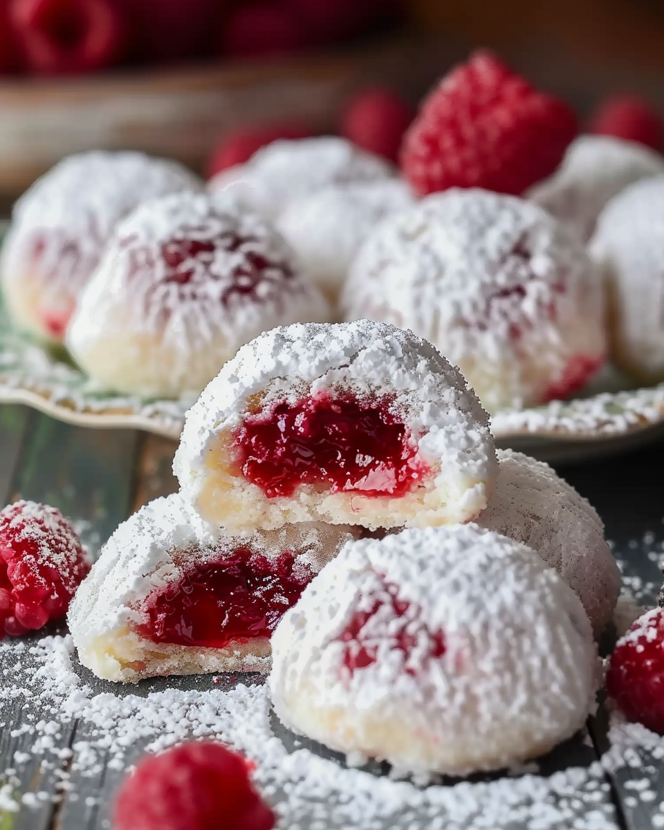 Raspberry Snowball Cookies