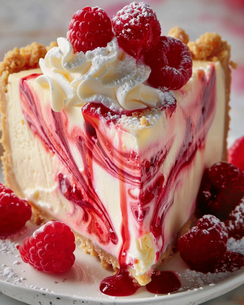 Raspberry Swirl Cheesecake with Whipped Cream Topping