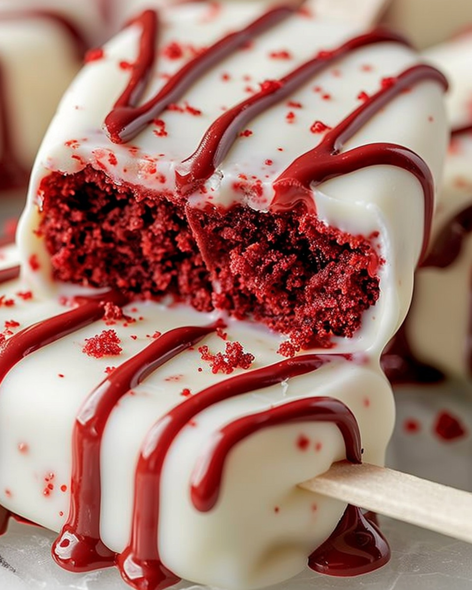 Red Velvet Cake Popsicle Bars with White Chocolate Shell