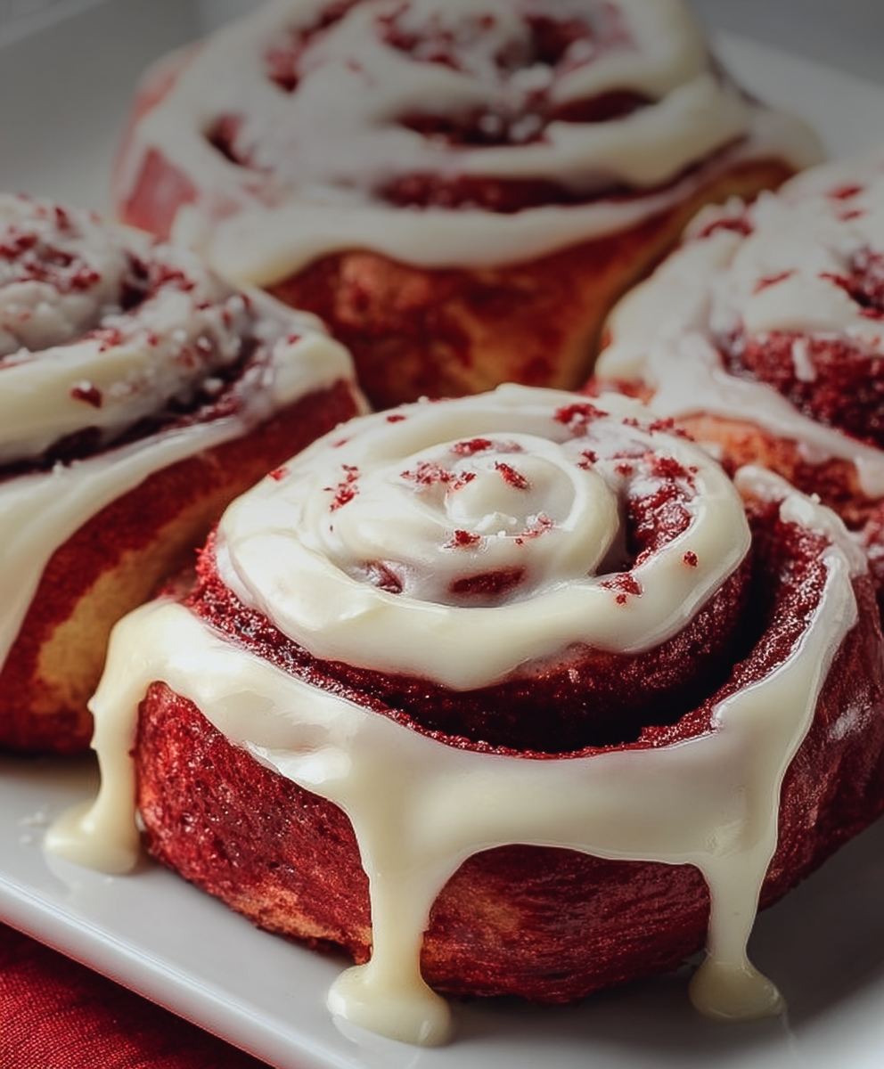 Red Velvet Cinnamon Rolls with Cream Cheese Glaze