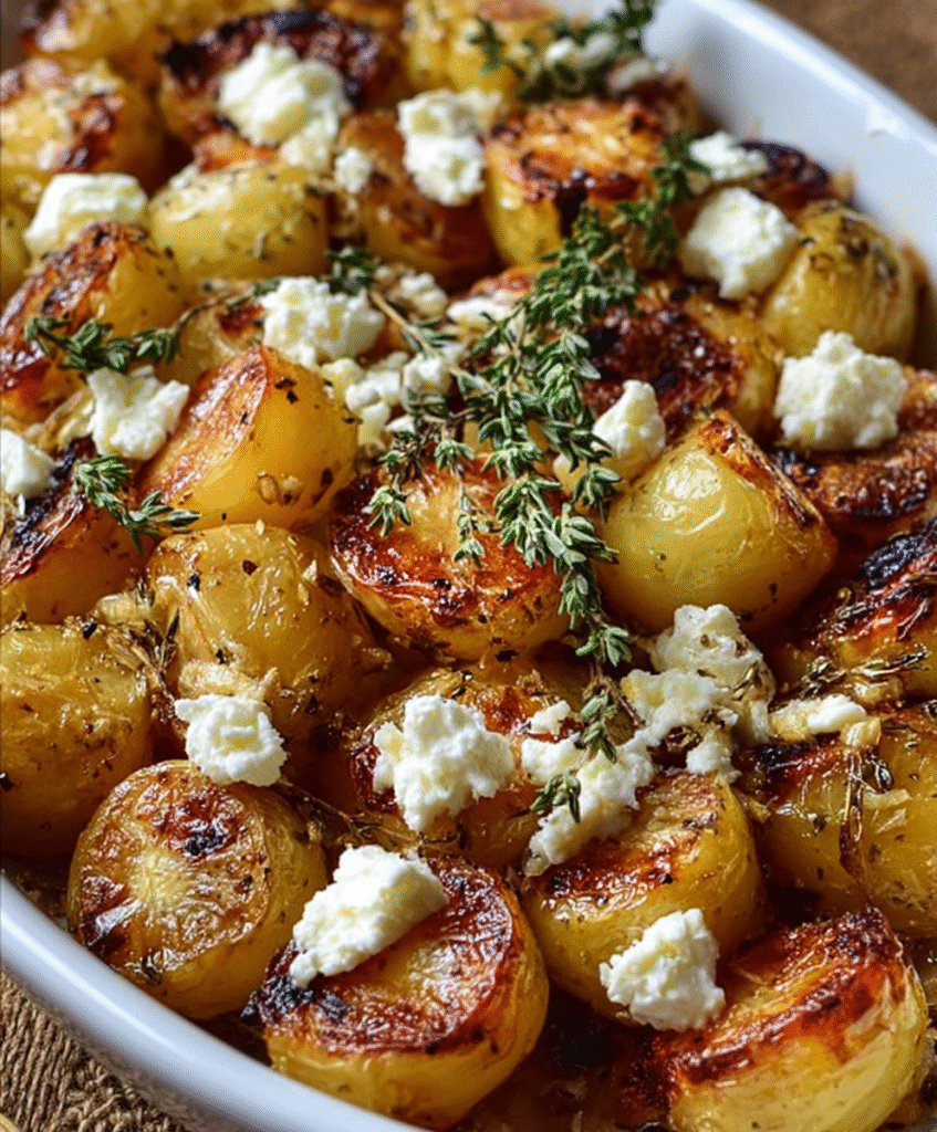 Roasted Garlic Potatoes with Feta & Thyme