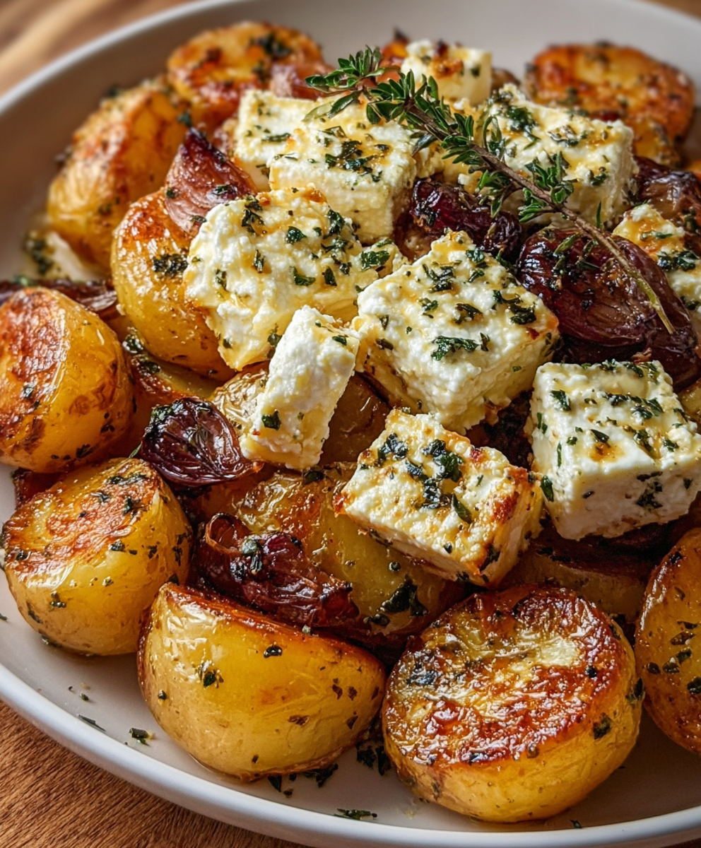 Roasted Potatoes with Garlic & Baked Feta