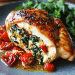 Roasted Red Pepper, Spinach & Mozzarella Stuffed Chicken