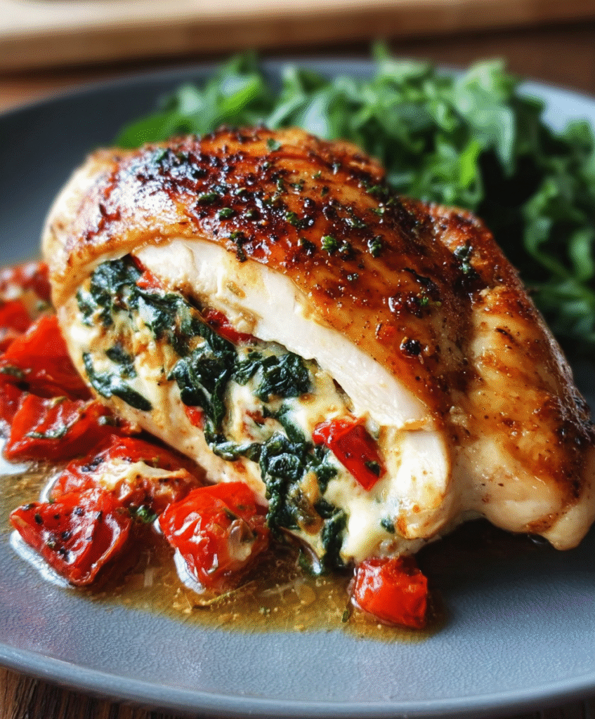 Roasted Red Pepper, Spinach & Mozzarella Stuffed Chicken