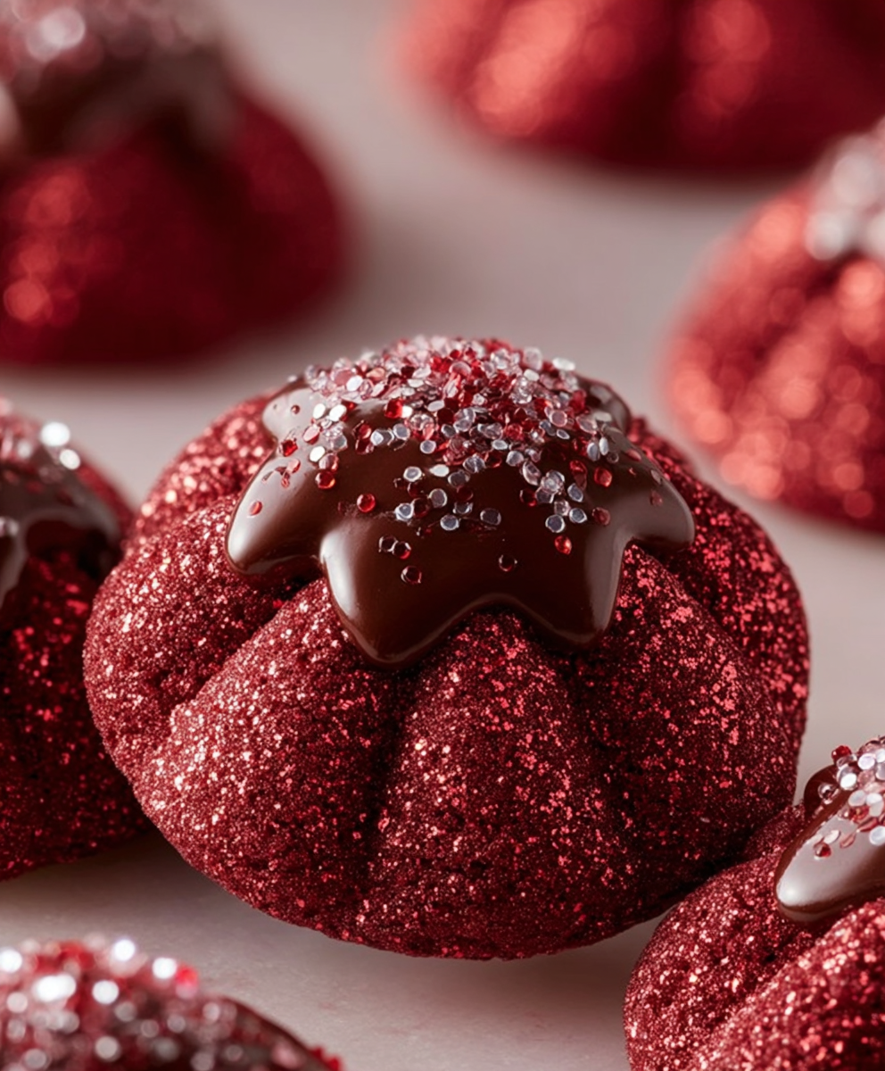 Sparkling Red Velvet Kiss Cookies