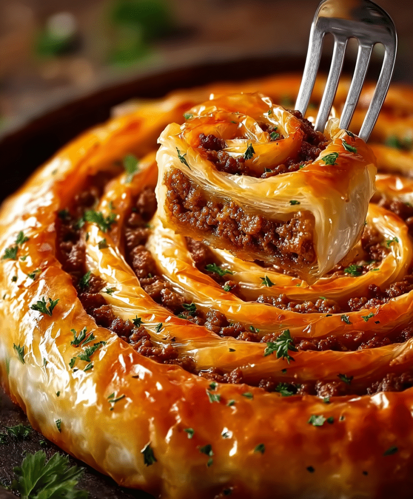 Spiral Phyllo Meat Pie (Börek-Style Roll)