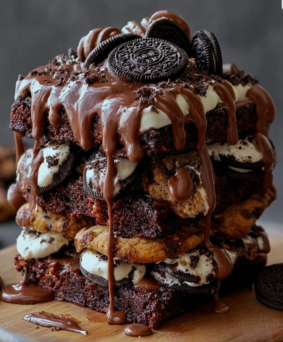 Ultimate Cookie-Brownie Oreo Stack Cake