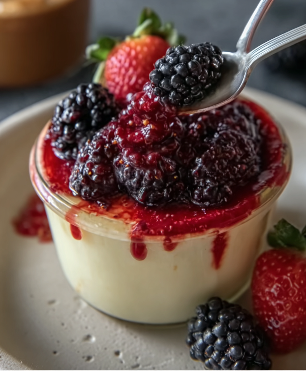 Vanilla Bean Pudding with Fresh Berry Compote