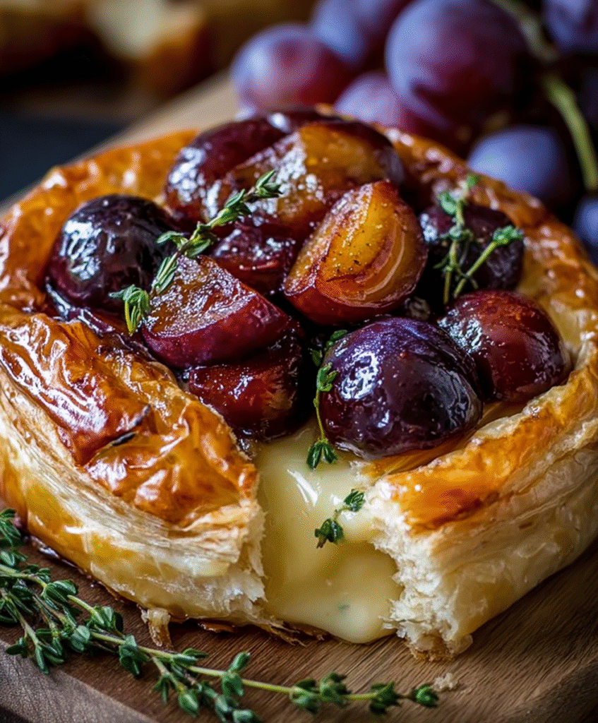 Baked Brie in Puff Pastry with Roasted Plums & Thyme