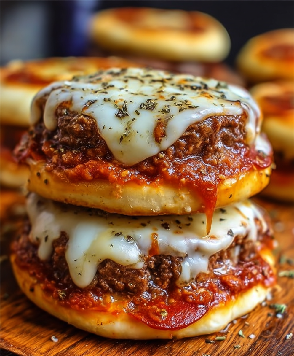 Cheesy Double-Decker Pizza Burgers