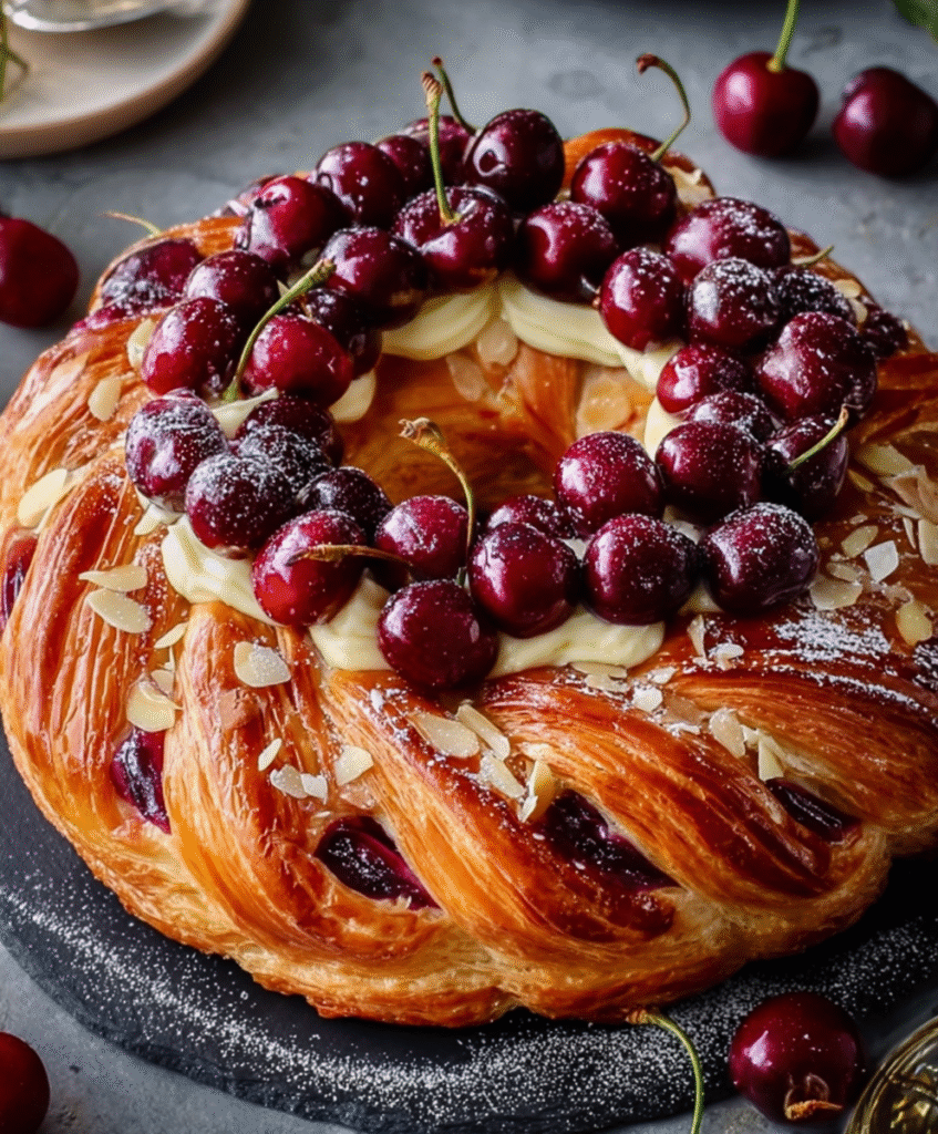 Cherry Custard Puff Pastry Wreath