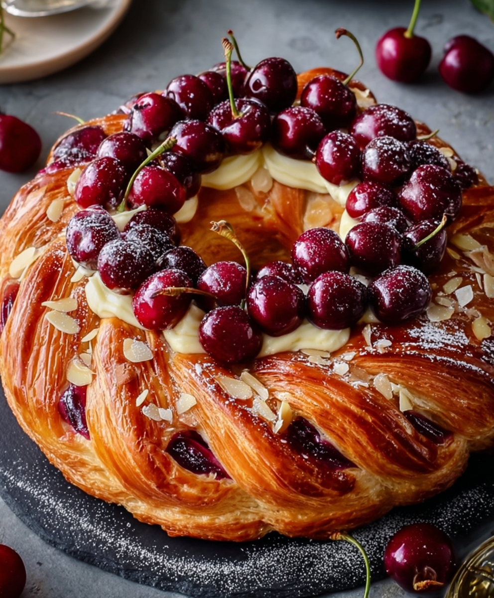Cherry Custard Puff Pastry Wreath