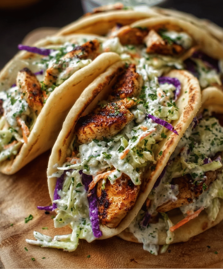 Chicken Pitas with Herby Ranch Slaw