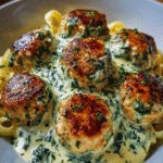 Chicken Ricotta Meatballs with Spinach Alfredo Sauce