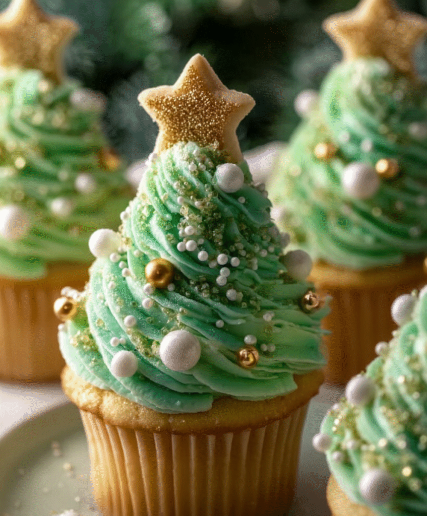 Christmas Tree Cupcakes au Beurre Vanillé