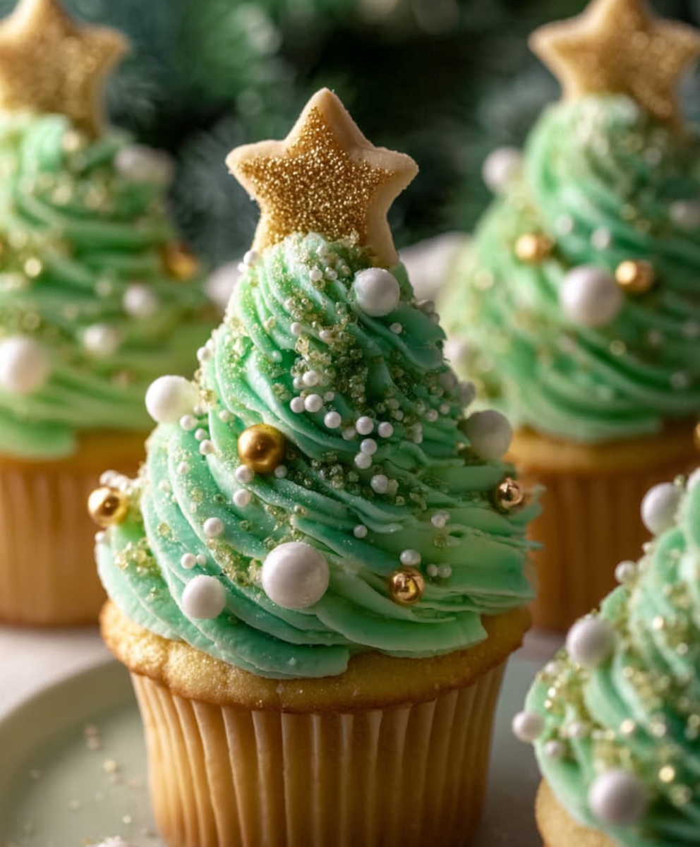 Christmas Tree Cupcakes au Beurre Vanillé