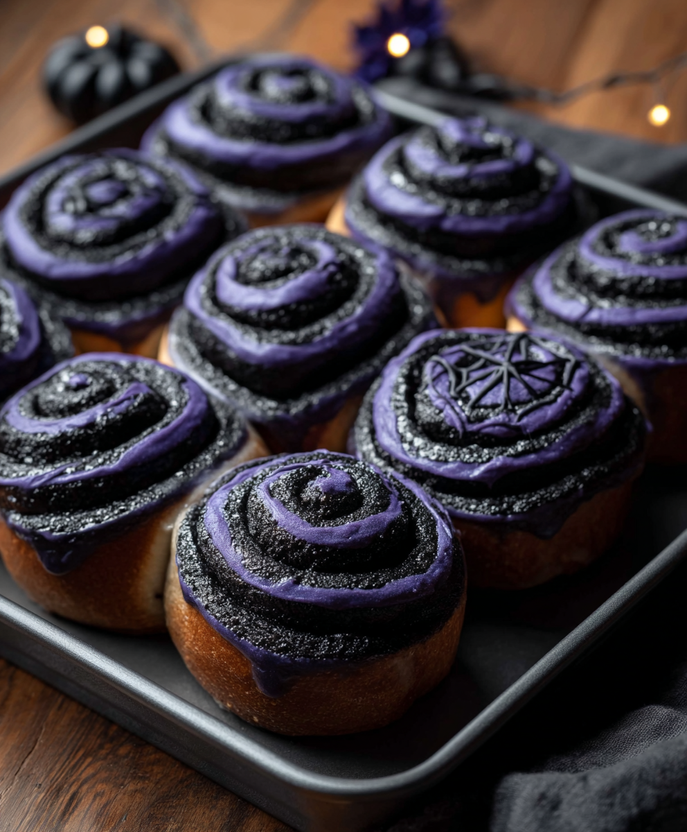Dark Velvet Halloween Cinnamon Rolls