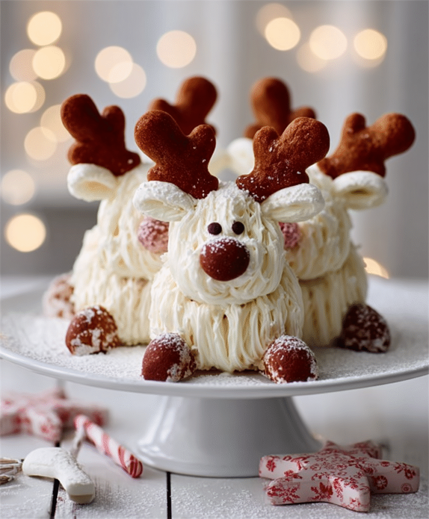 Fluffy Marshmallow Reindeer Christmas Cake