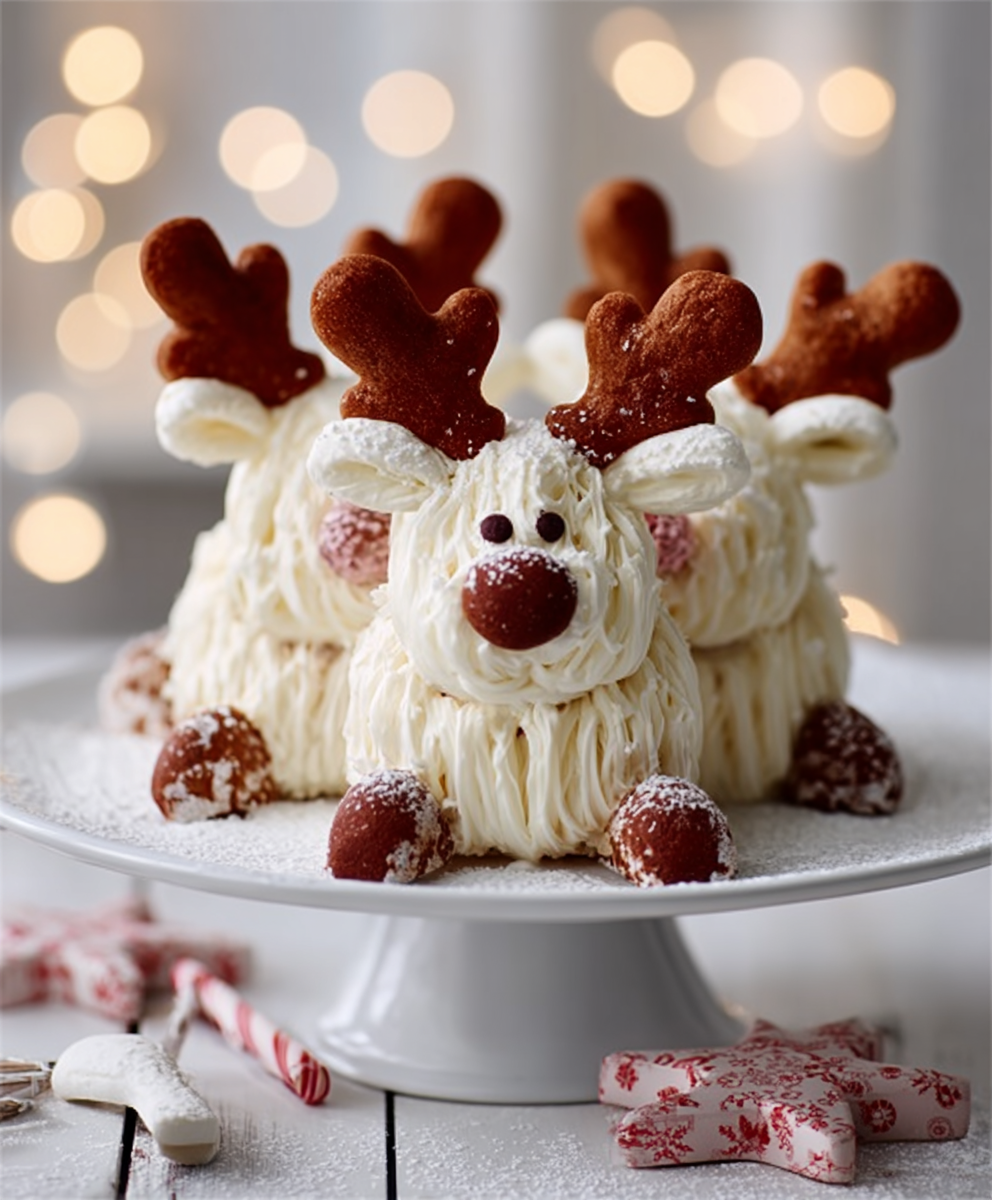 Fluffy Marshmallow Reindeer Christmas Cake
