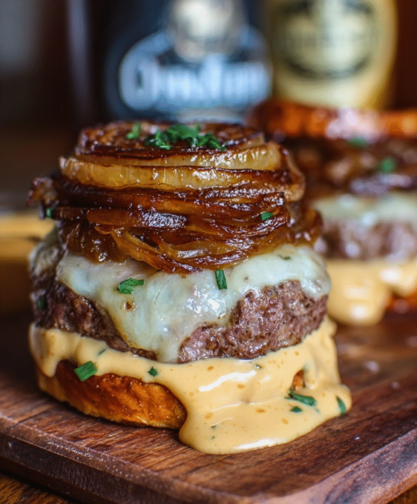 Flying Dutchman Burger with Caramelized Onion “Buns”