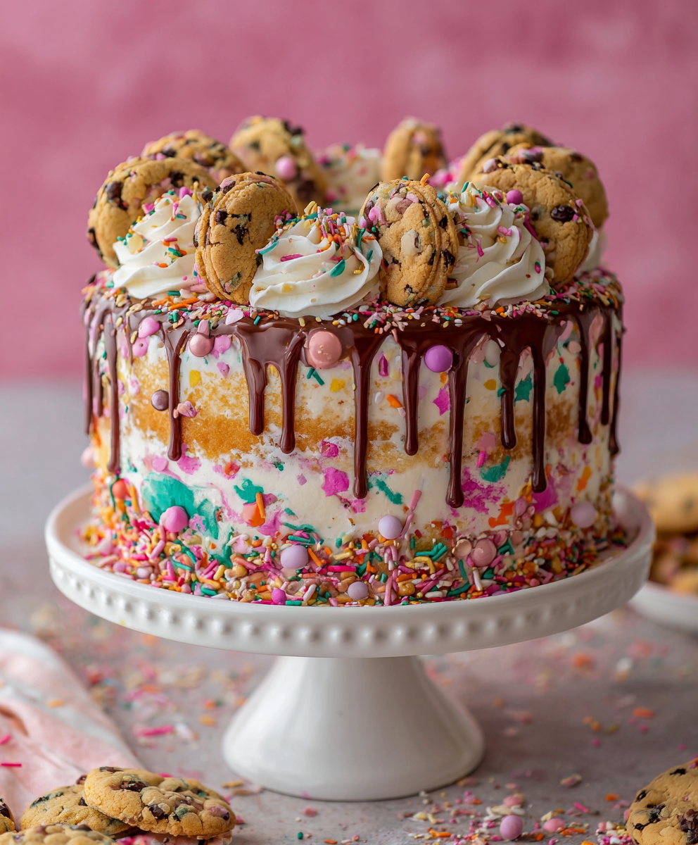 Funfetti Cookie Dough Drip Cake