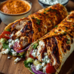 Greek Chicken Wraps with Spicy Harissa Sauce