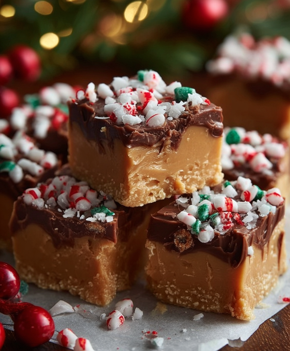 Holiday Peanut Butter Fudge Squares