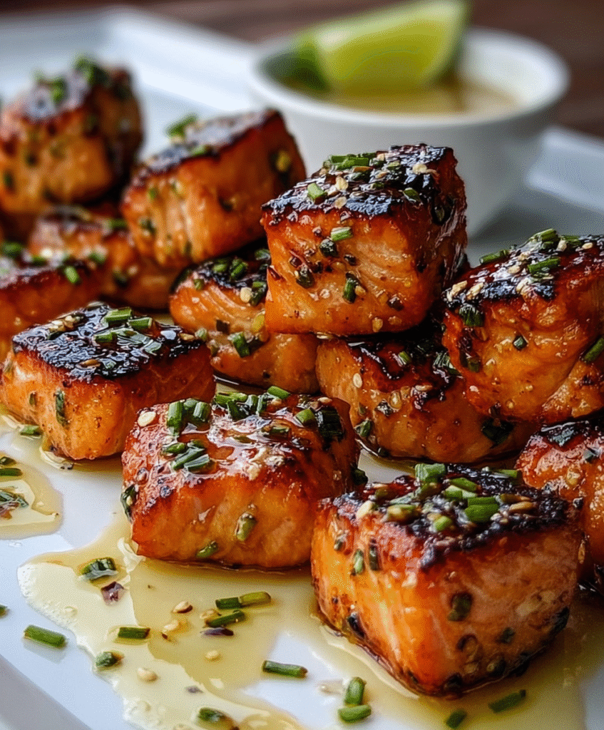 Honey Butter Garlic Glazed Salmon Bites