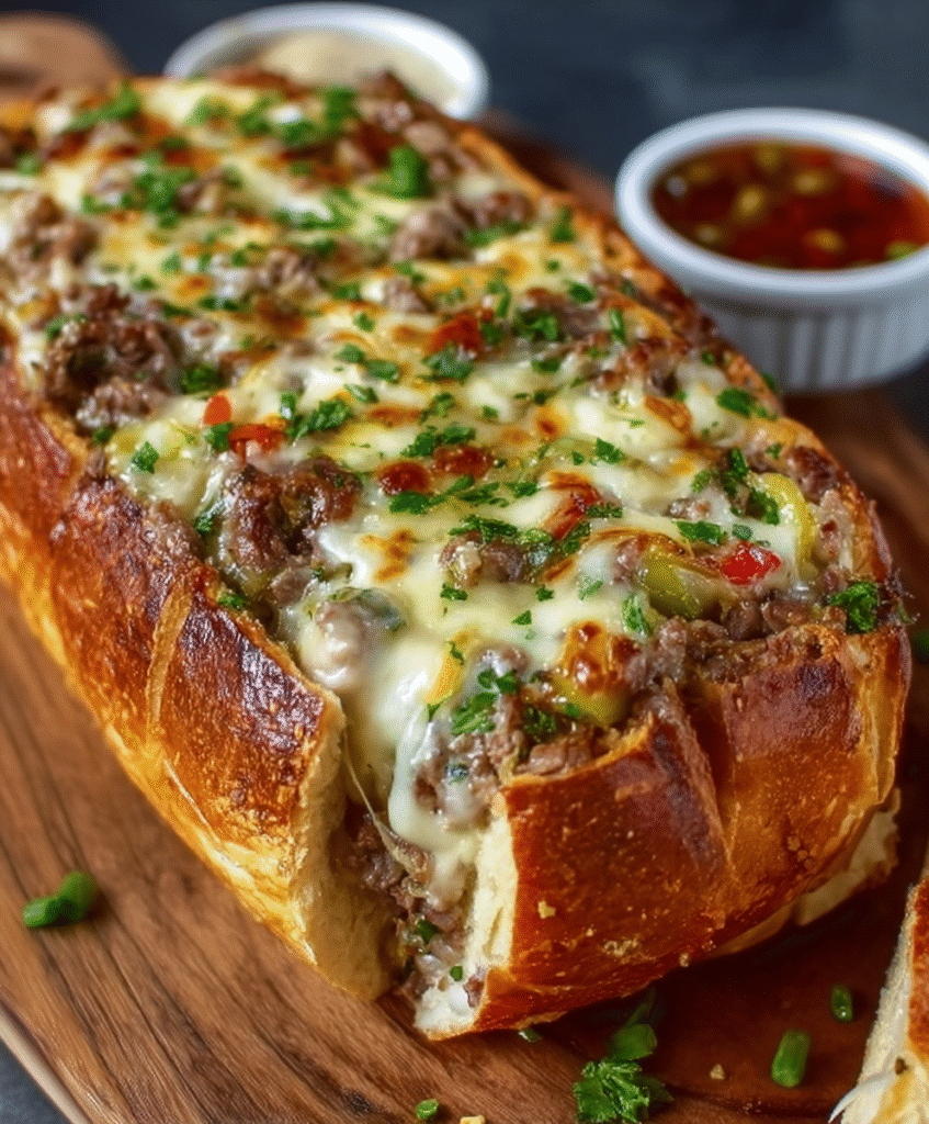 Philly Cheesesteak–Stuffed Garlic Bread Loaf