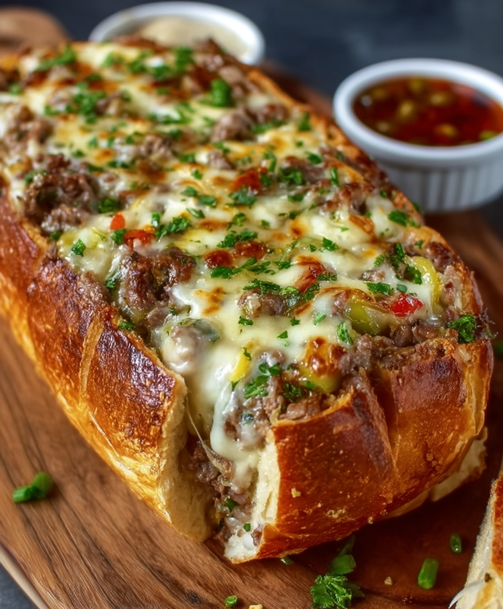 Philly Cheesesteak–Stuffed Garlic Bread Loaf